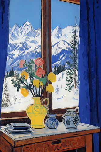 Uitzicht op besneeuwde bergen