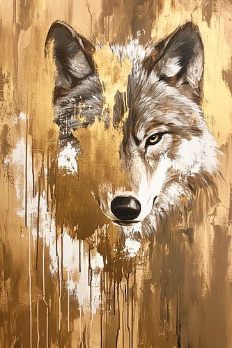 Gouden wolf abstract schilderij