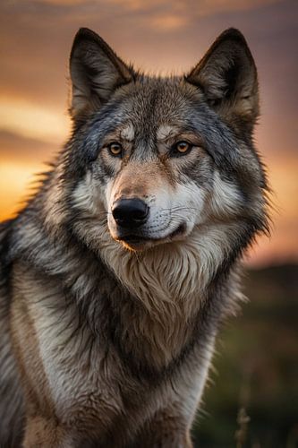 Prachtig wolfportret tijdens zonsondergang