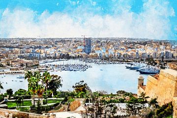 Malta Valetta stad aquarel schilderij #malta