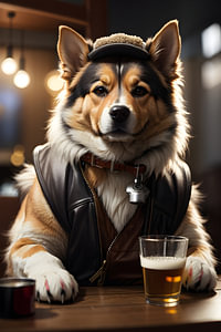 Dog drinking beer