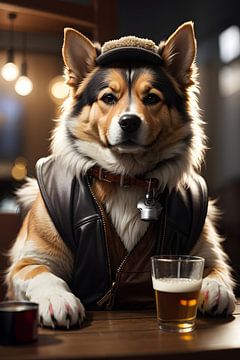 Hond drinkt bier van Ayyen Khusna