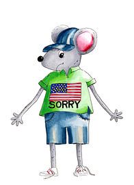 Hand drawn American mouse saying sorry for all by Ivonne Wierink