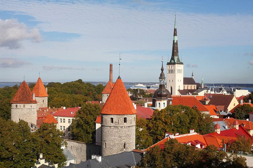 View of the Lower Town from the Cathedral Hill, Old Town with the Olai Church or Oleviste Kirik, and by Torsten Krüger