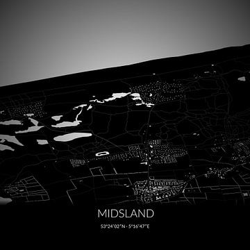 Black-and-white map of Midsland, Fryslan. by Rezona