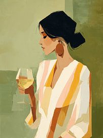 Moderne Frau mit Weißwein – Stilvolles Lifestyle Design von Wolkenlos