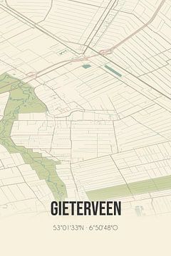 Vintage landkaart van Gieterveen (Drenthe) van Rezona