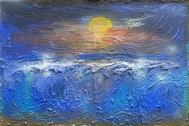 Ocean Waves & Golden Sun – Abstract Maritime Relief (Fine Art Wall Art)