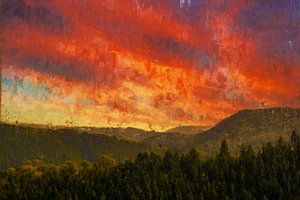 Gemalter Sonnenuntergang über den Hügeln von Luxemburg