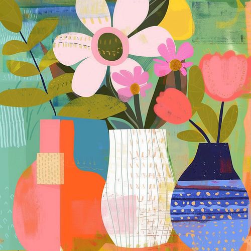 Nature morte aux fleurs colorées dans un vase moderne