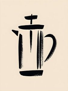 French Press im minimalistischen Brush-Stil