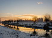 Cold sunrise along the Linge River and Castle Doornenburg , the Netherlands by Cynthia Derksen thumbnail