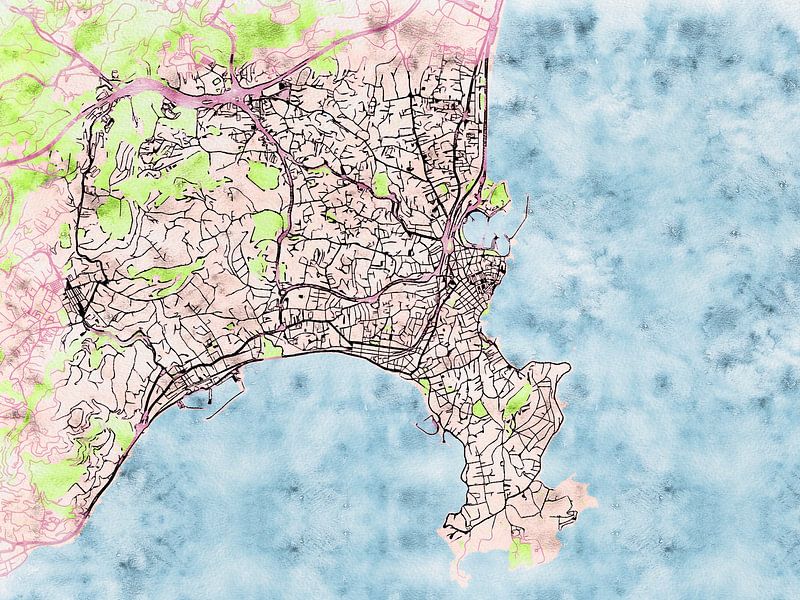 Karte von Antibes im stil 'Soothing Spring' von Maporia