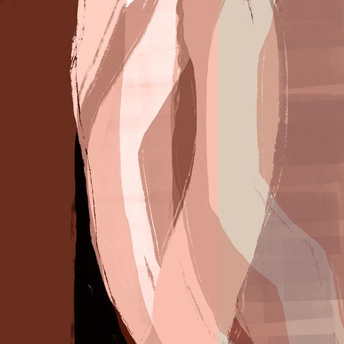 Moderne abstracte kunst in roze terra, donkerbruin, lichtbeige.