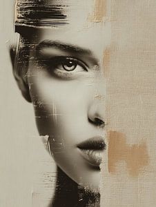 Hidden Gaze, abstraktes Porträt in Beige