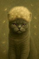 Kunstdruk - Charmante kattenkunst - Kattenillustratie - Paardenbloem