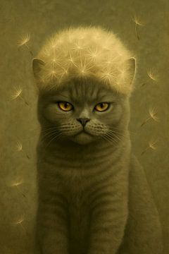 Kunstdruck - Charmante Katzenkunst - Katzenillustration - Pusteblume von Gaby Mohr