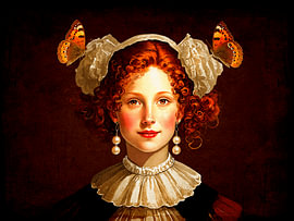 Portrait of a young woman with pearls and butterflies in a classical style