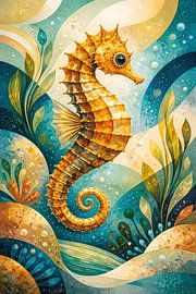 Illustration d'un hippocampe sous l'eau. sur Galerie Hoppenbrouwers
