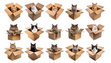 Kartons mit isolierten Katzen auf weißem Hintergrund, Ausschnitt von Animaflora PicsStock