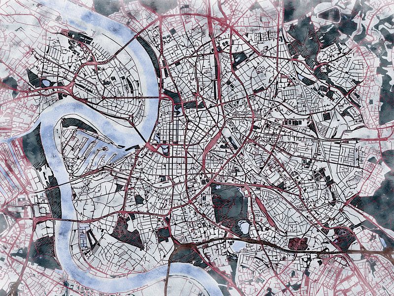 Map of Düsseldorf with the style 'White Winter' by Maporia