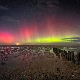 Aurores boréales sur la côte des Wadden sur Erik Bilstra