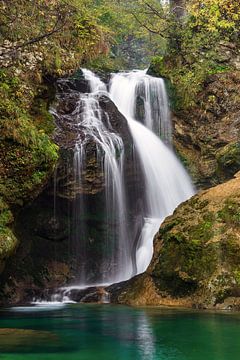 Waterfall in Vintgar gorge in Slovenia