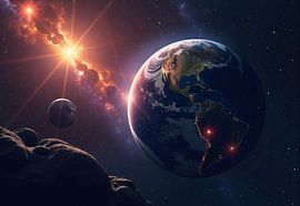 La Terre, la Lune, les astéroïdes et les étoiles dans l'espace sur Markus Gann