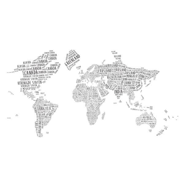 Typographic World Map Wall Circle | Dutch Language by WorldMapShop