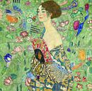 Dame met een waaier, Gustav Klimt (groen, digitaal aangepast) van Meesterlijcke Meesters thumbnail