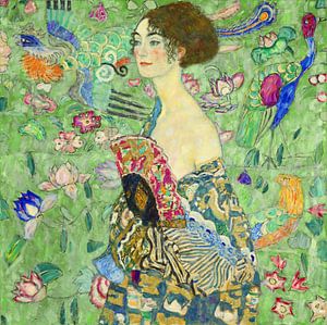 Dame mit Fächer, Gustav Klimt (grün, digital vergrößert)
