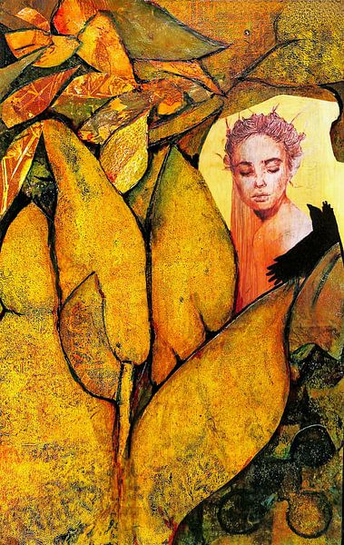 Femme avec un corbeau noir. (collage) par Ineke de Rijk