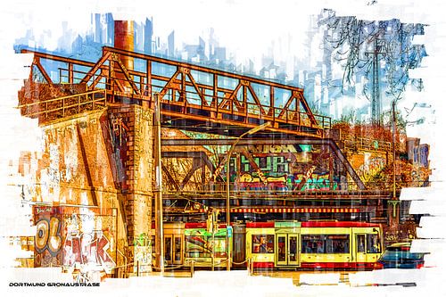 Dortmundse treinovergang met Tram Pop Art
