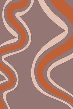 Retro vloeiende lijnen. Minimalistische abstracte kunst in roze, terra en paars nr. 10 van Dina Dankers