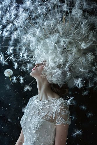 vrouw met paardenbloempluis