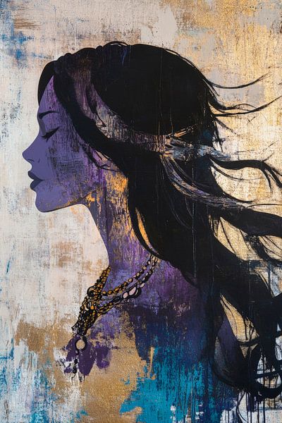 Kunstvolle Silhouette einer Frau im Wind von Poster Art Shop