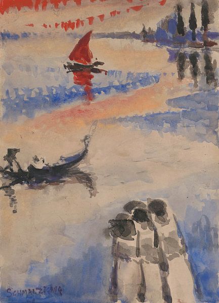 Jules Schmalzigaug - Rood zeilschip en gondel van Peter Balan