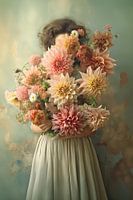 Dahlias in vintage green