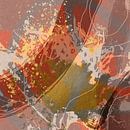 Abstracte retro botanische bladeren in rood, roze, goud, zilver, grijs van Dina Dankers thumbnail