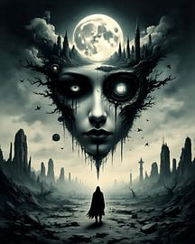 Black dream world poster - Mystical fantasy portrait in the moonlight by Conpo Design