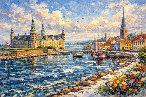 Helsingor in Denemarken, een impressionistisch schilderij.
