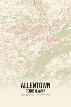 Vintage landkaart van Allentown (Pennsylvania), USA. van Rezona