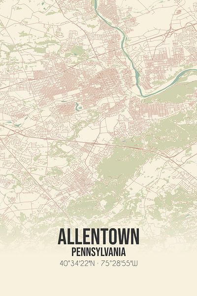 Carte ancienne d'Allentown (Pennsylvanie), Etats-Unis. par Affiches de lieux