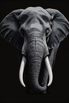 Portrait d'un éléphant en noir et blanc sur De Muurdecoratie