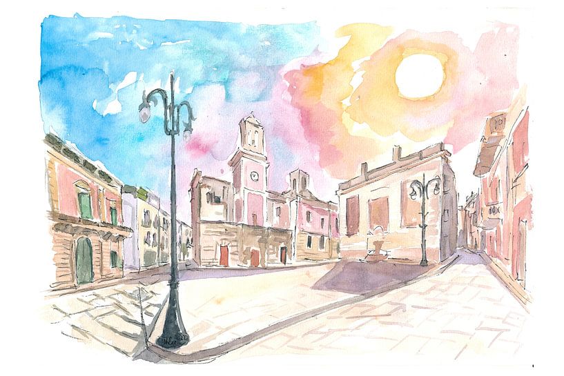 Castellana Grotte Puglia Italië Nicola en Costa Piazza Scène met zonlicht van Markus Bleichner