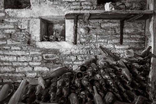 Wine cellar in an abandoned chateau.