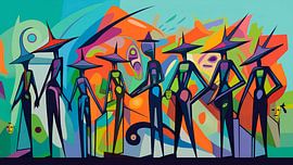 Farbenfrohes, abstraktes, modernes Wandgemälde „ "Street Art" “ mit geheimnisvollen Figuren von STUDIO ARTSY