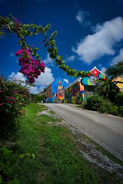 Kleurijke huizen kunst met botanie van curacao van Bfec.nl