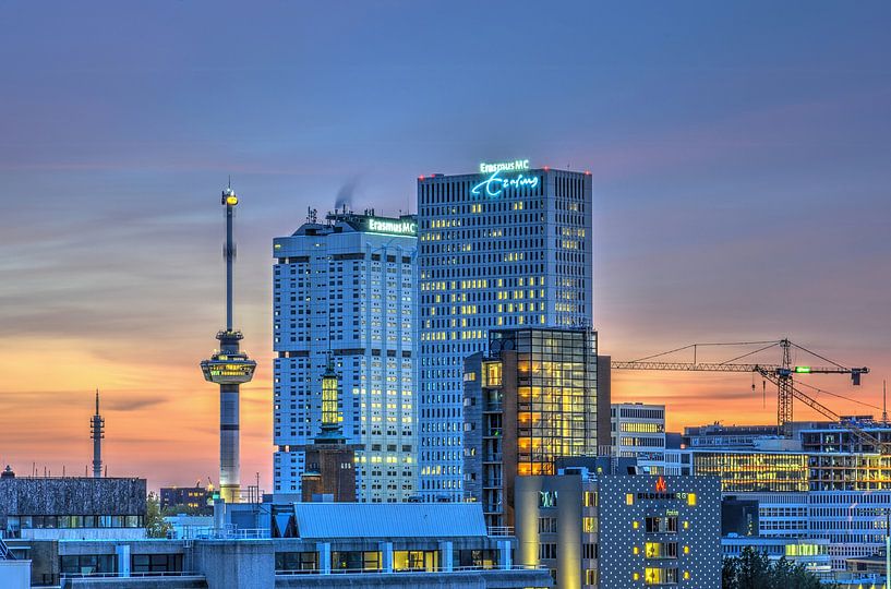 Erasmus bij avond, Rotterdam van Frans Blok