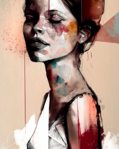 Abstract portret, combinatie warm en pastel